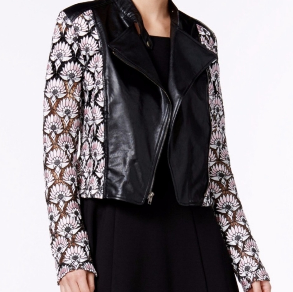 YYIGAL Vegan Leather and Crochet Jacket J104